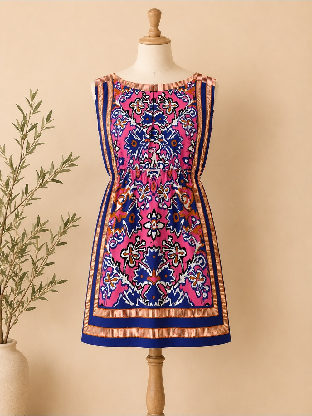 LOFT Pink Purple Scarf Print Sleeveless Shift Dress Small